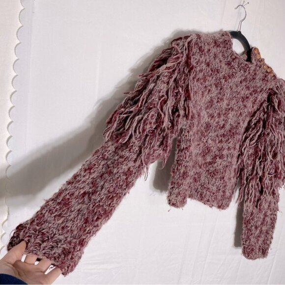 Vintage Gil Aimbez Static Avant Garde Handmade Burgundy Shaggy Sleeve Sweater S - Picture 13 of 15